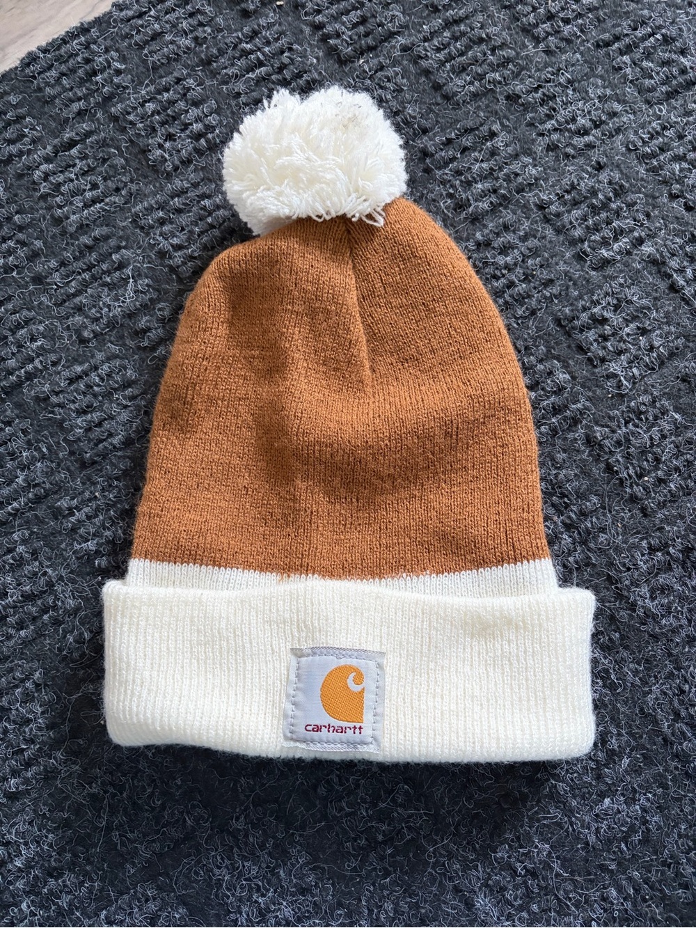 Carhartt Brown and Cream Pom Beanie